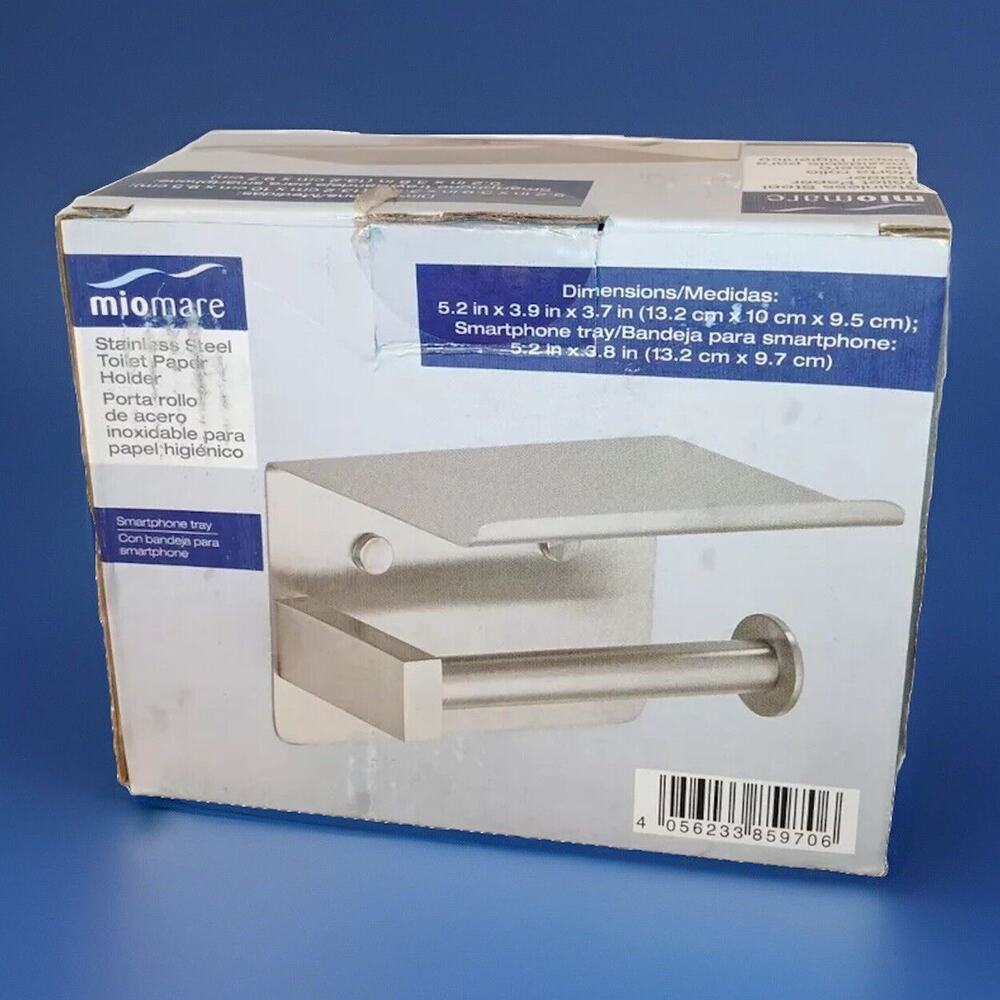 Toilet Paper Holder with Phone Shelf Brushed Stainless Steel NIB Wall Mounted
